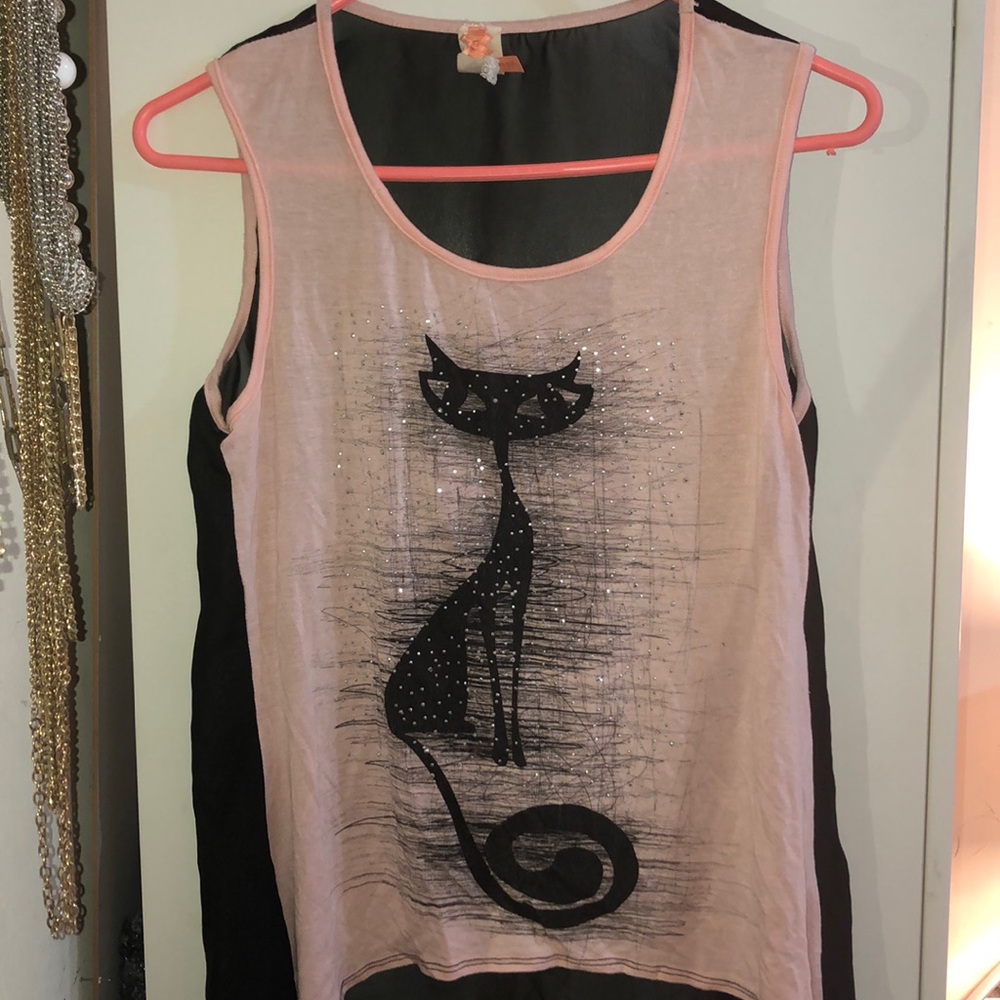 Sheer kitty tank top
